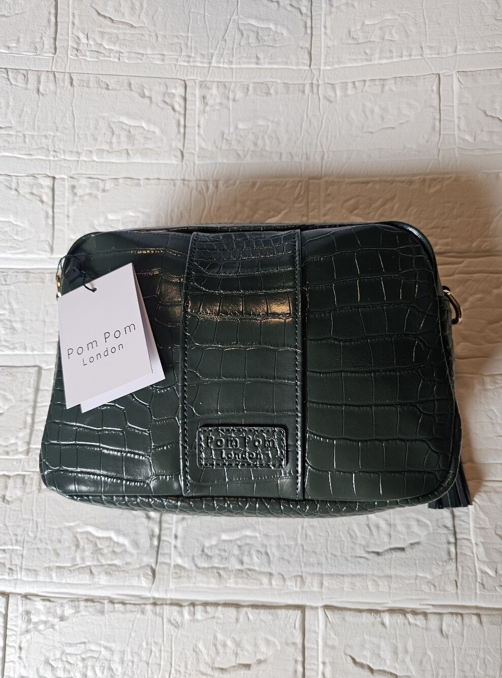 Pom Pom London Dark Green Croc-Embossed Crossbody Bag